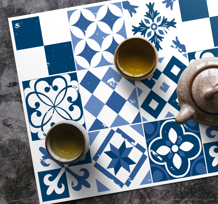Flower white and blue  modern placemats - TenStickers