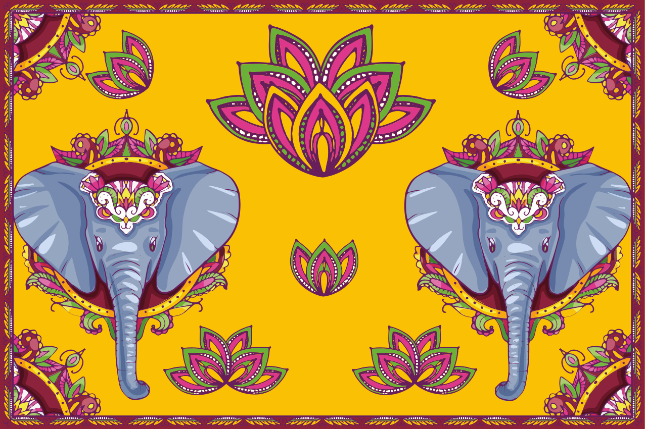 Original placemats elephant floral designs - TenStickers