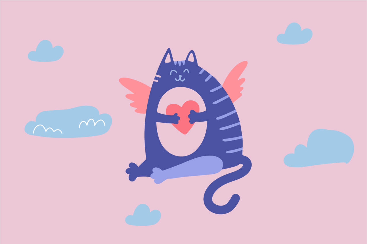 Children placemats flying cat with heart - TenStickers