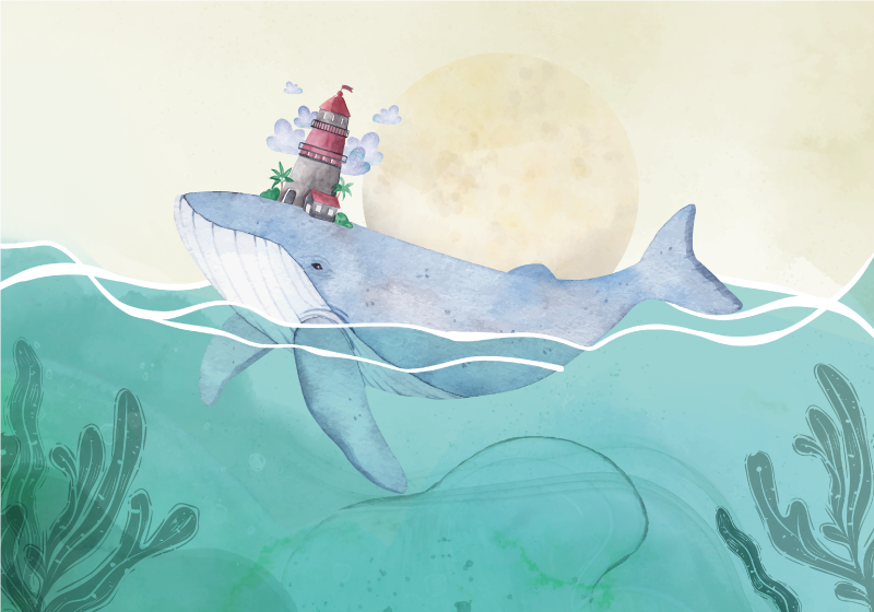 Children placemats whale with lighthouse - TenStickers