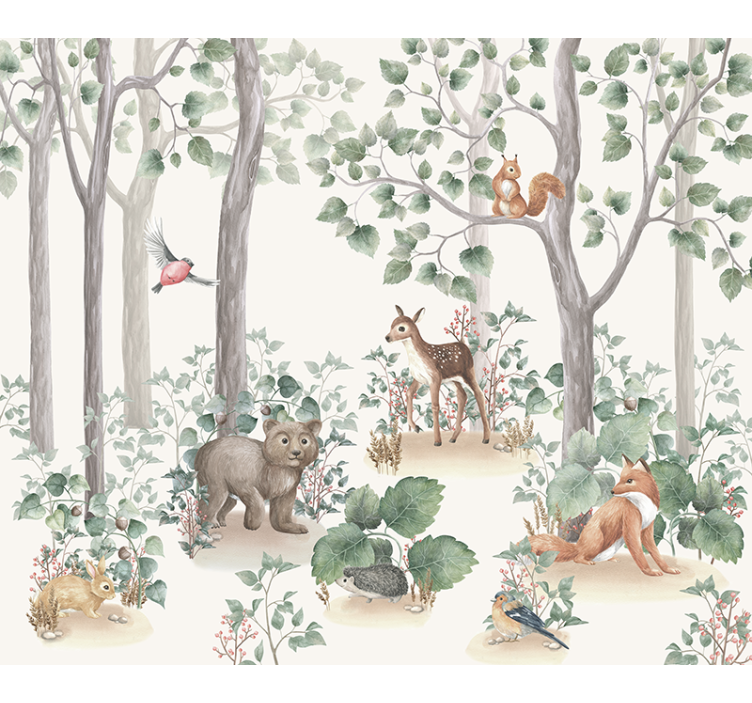 animals in the woods wall mural nursery - TenStickers