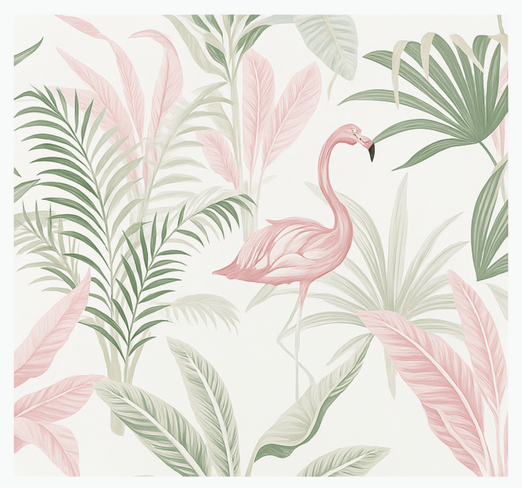 Tropical flamingo oasis living room wall mural - TenStickers