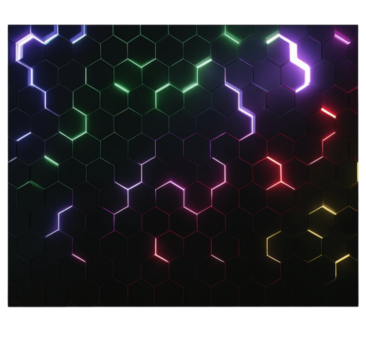 Neon 3D hexagons murals for teenage bedrooms - TenStickers