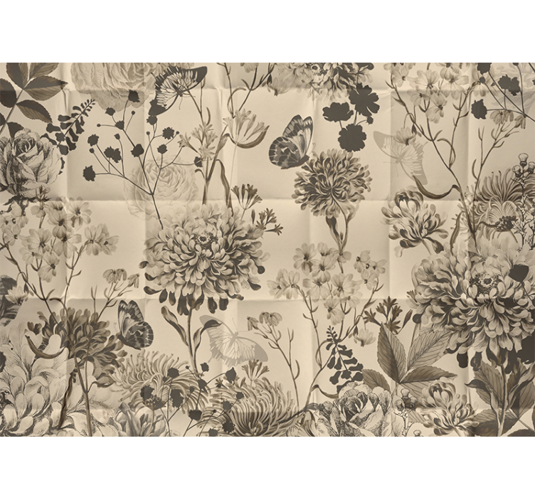 Beige floral design master bedroom mural - TenStickers