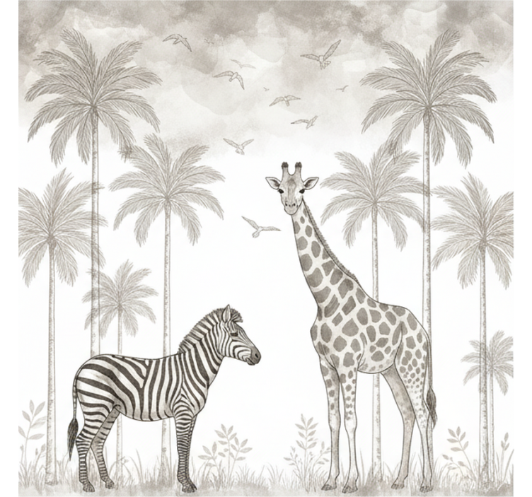 Wall mural nursery monochrome jungle design - TenStickers