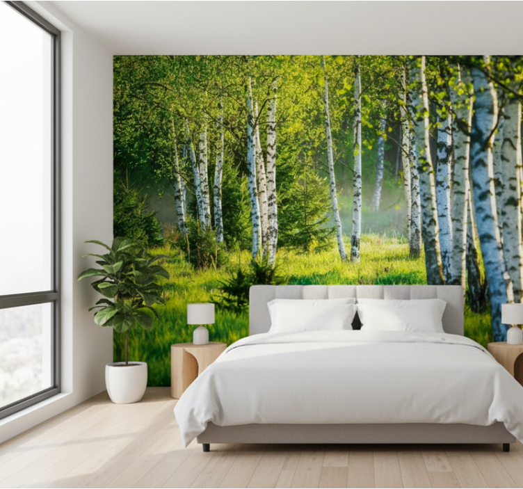 Forest wall mural birch grove contemporary - TenStickers