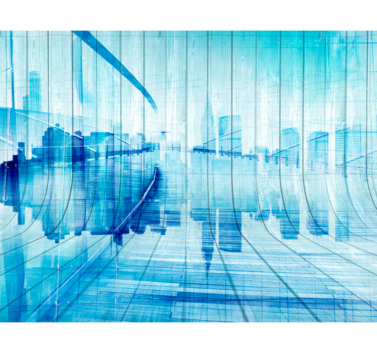 Wood effect city skyline Wood Wall Mural - TenStickers