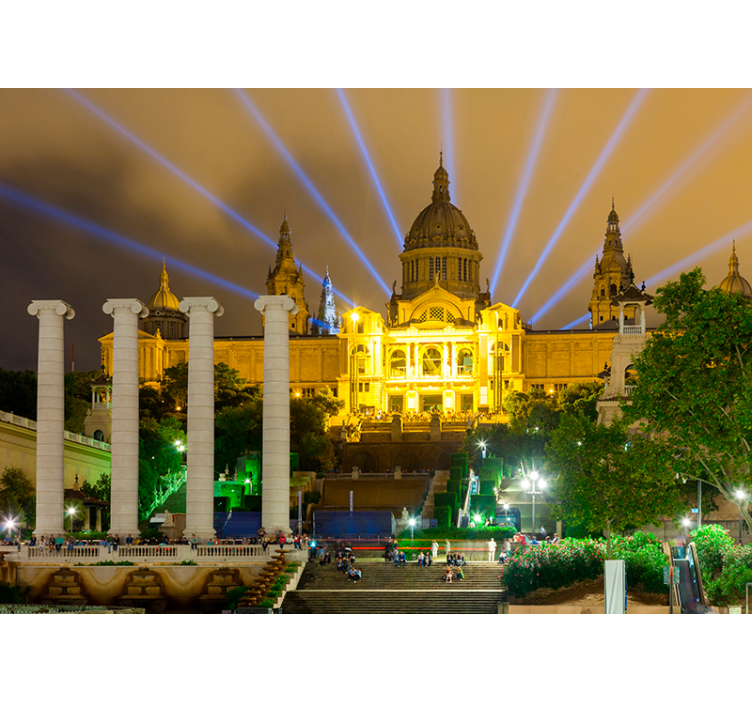 Palace Montjuic at night City wall mural - TenStickers