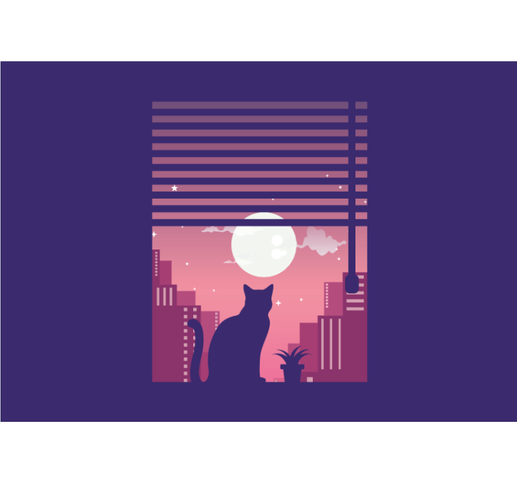 Cat Silhouette Nightview wall mural animals - TenStickers