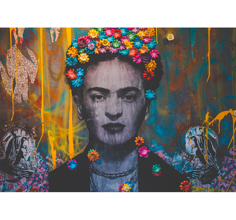 Wall mural painting frida floral portrait - TenStickers