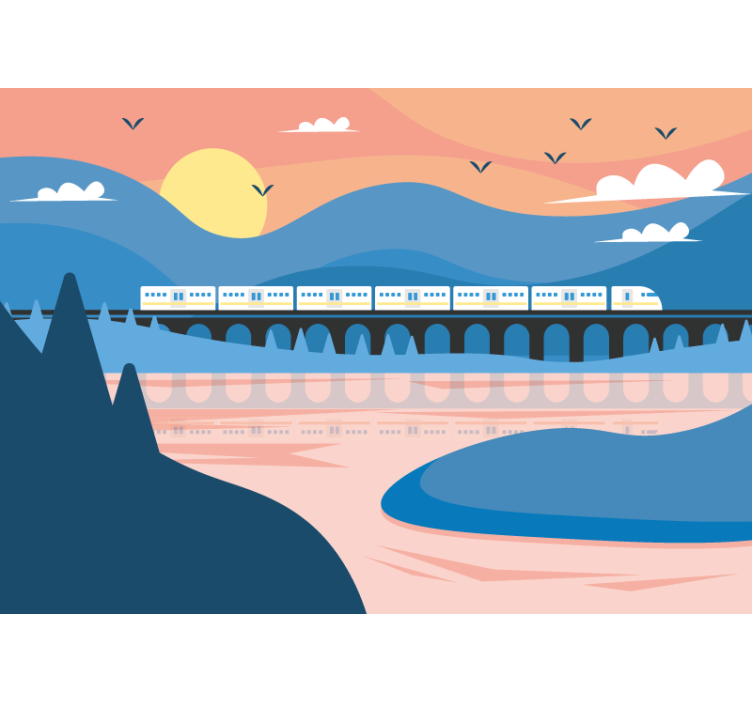 Wall mural city train crossing over bridge - TenStickers
