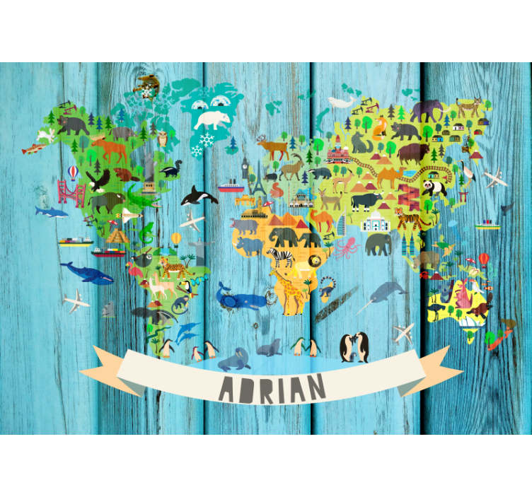 Wall mural world map interactive animal map - TenStickers