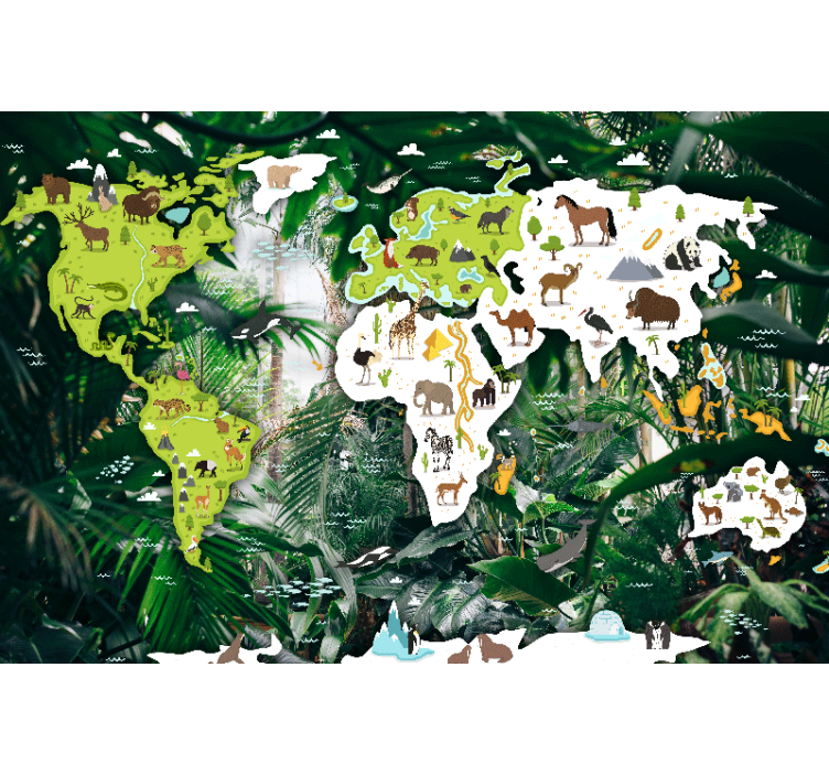 Wall mural world map animal map - TenStickers