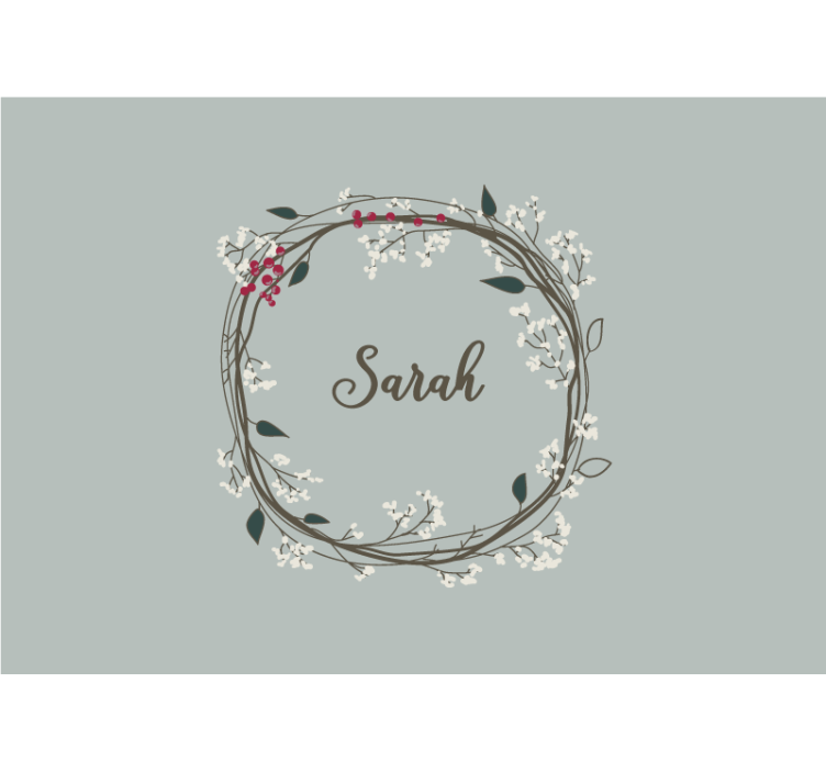 Floral name circle childrens bedroom wall mural - TenStickers