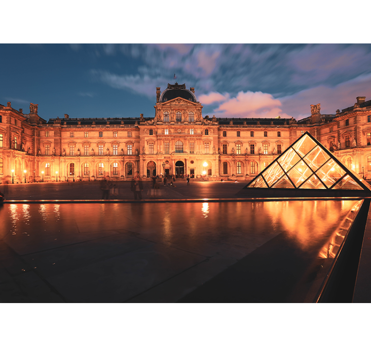 Wall mural city louvre pyramid at night - TenStickers