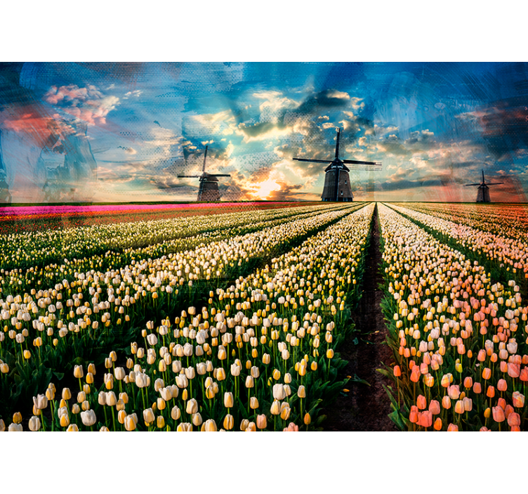 Tulip Field Sunrise flowers wall mural - TenStickers