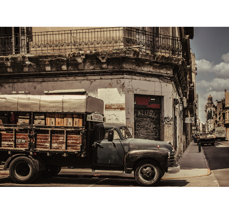 Wall mural city vintage truck avenue - TenStickers