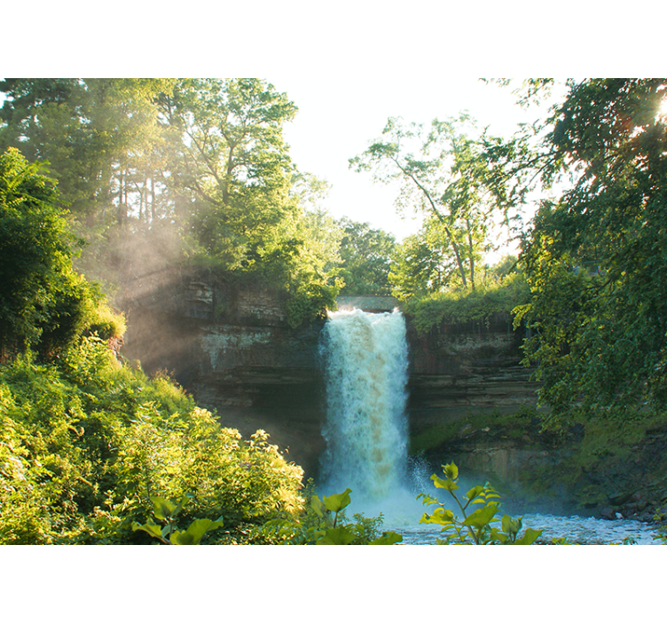 Serene sunny view waterfall wall mural - TenStickers
