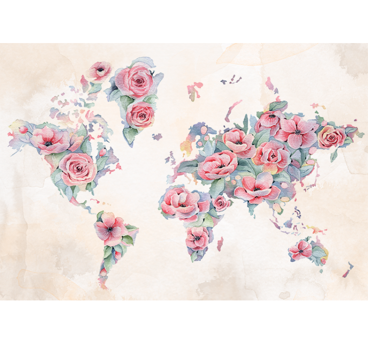 Floral World Map other flowers wall mural - TenStickers