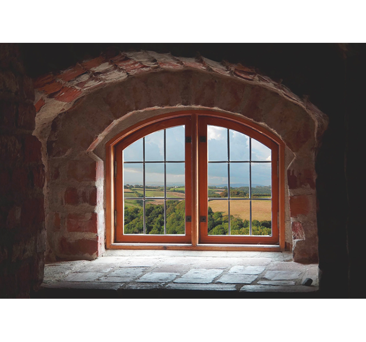Landscape wall mural stone arch window - TenStickers