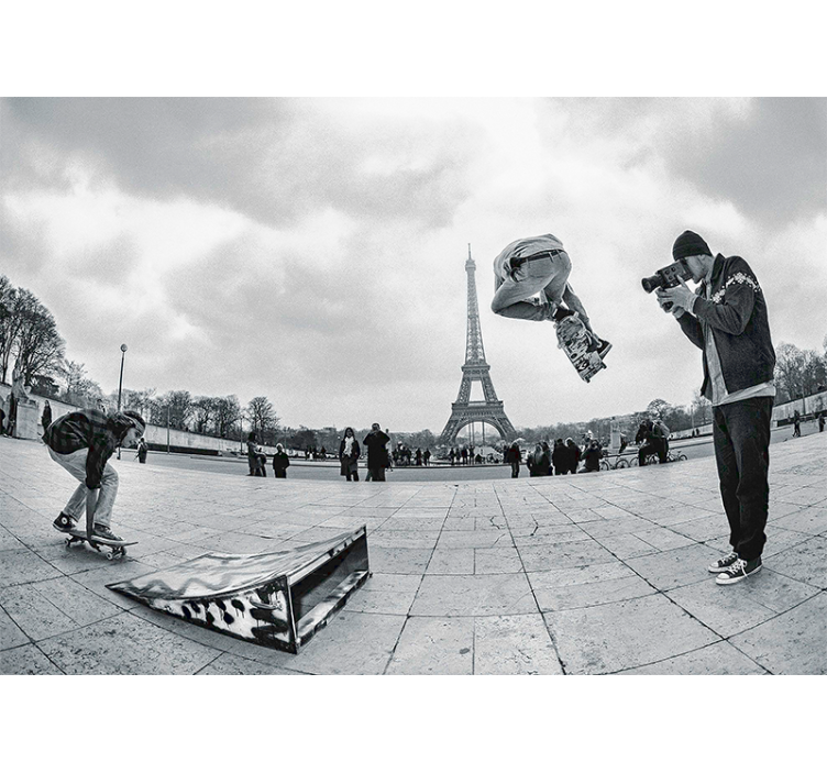 Eiffel Tower skateboarding wall mural paris - TenStickers