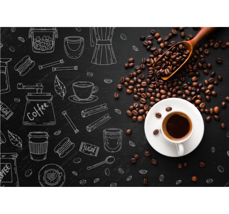 Coffee beans and doodles wall mural - TenStickers