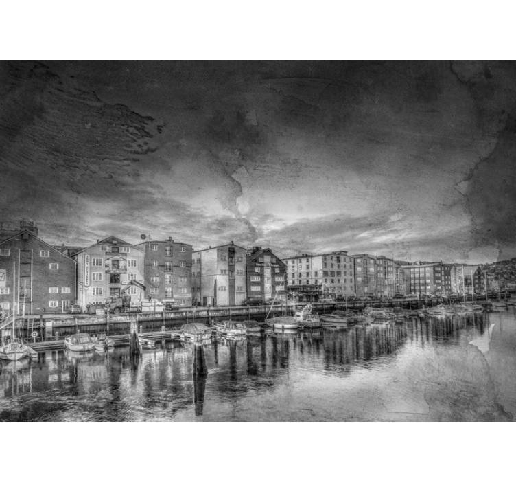 Black and White Harbor wall mural city - TenStickers