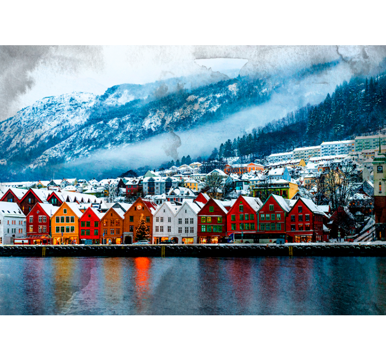 Wall mural city colorful lakeside cottages - TenStickers