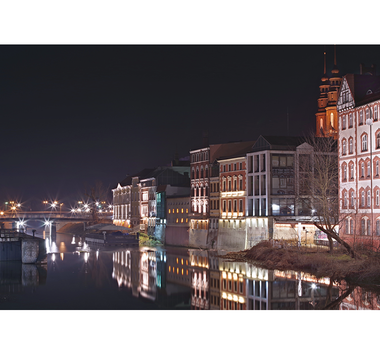 Illuminated Riverside Architecture wall mural city - TenStickers