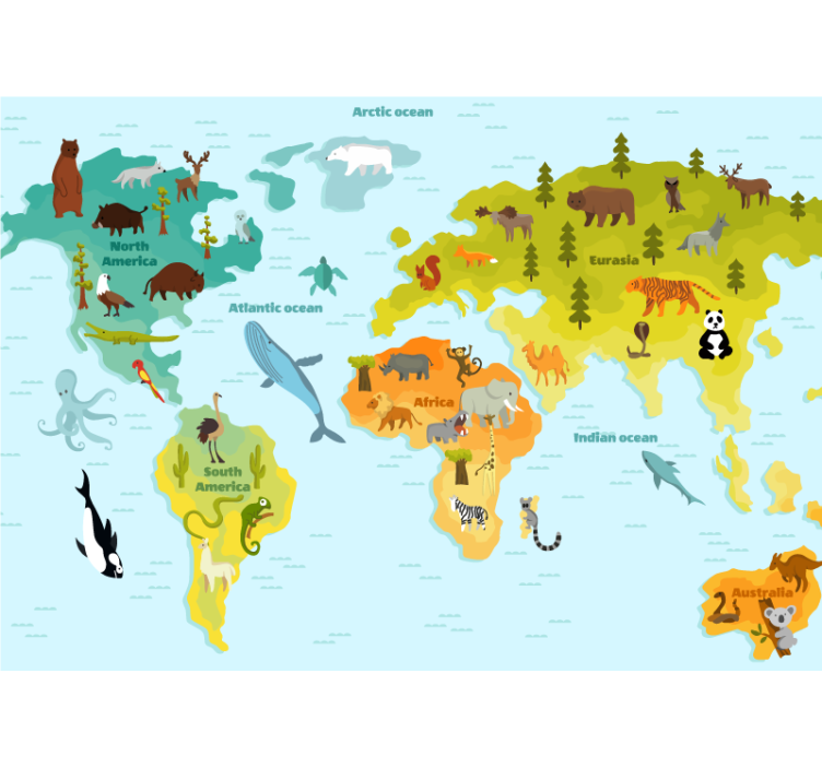 Wall mural world map animal global adventure - TenStickers