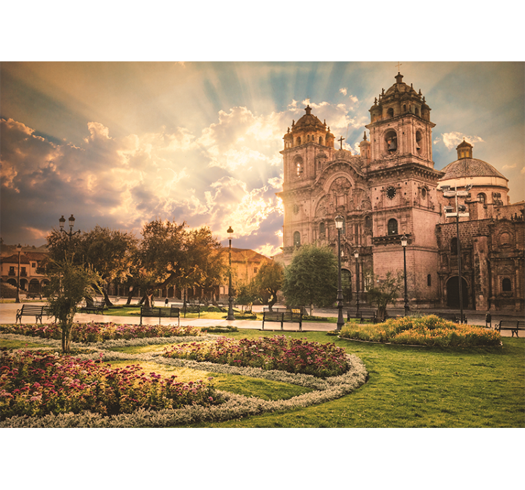 Wall mural city cusco cathedral at sunset - TenStickers