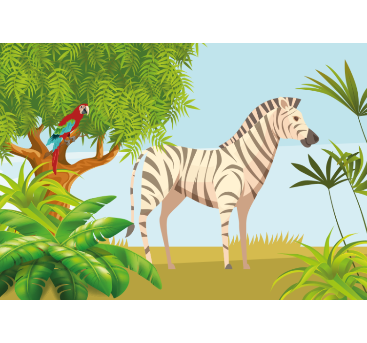 Wall mural animals zebra and parrot scene - TenStickers