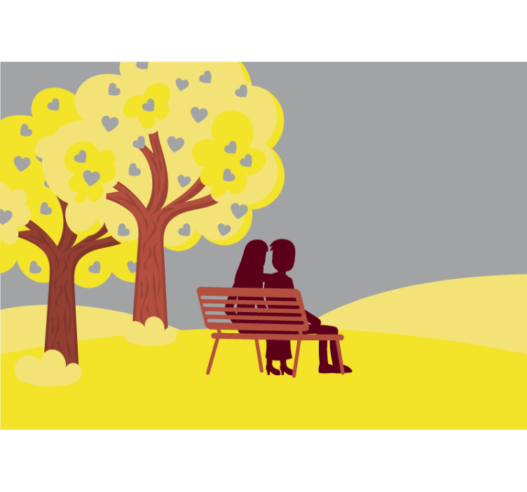 Love wall mural romantic couple silhouette - TenStickers