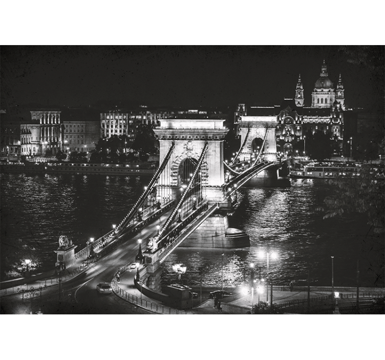 Wall mural city chain bridge at night - TenStickers