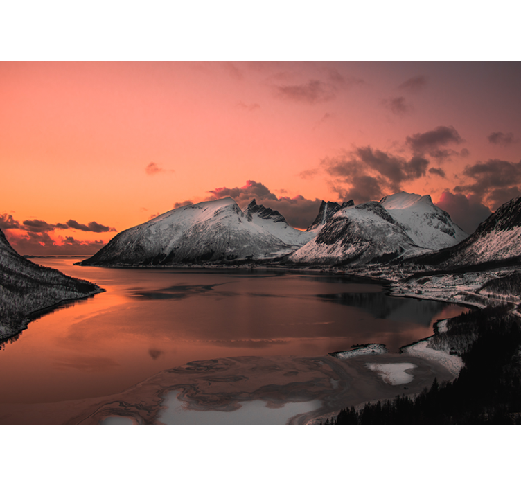 Sunset snowed reflection mountain wall mural - TenStickers