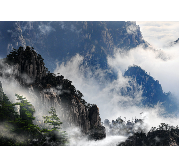 Nature wall mural mountainous fog landscape - TenStickers