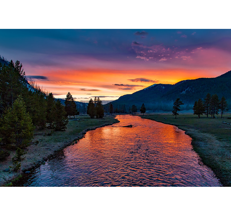 Sunset River Vista landscape wall mural - TenStickers