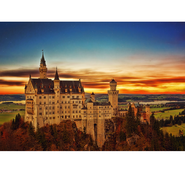Neuschwanstein Castle sunset wall mural city - TenStickers