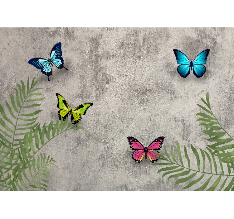 Flowers wall mural butterflies and leaves - TenStickers