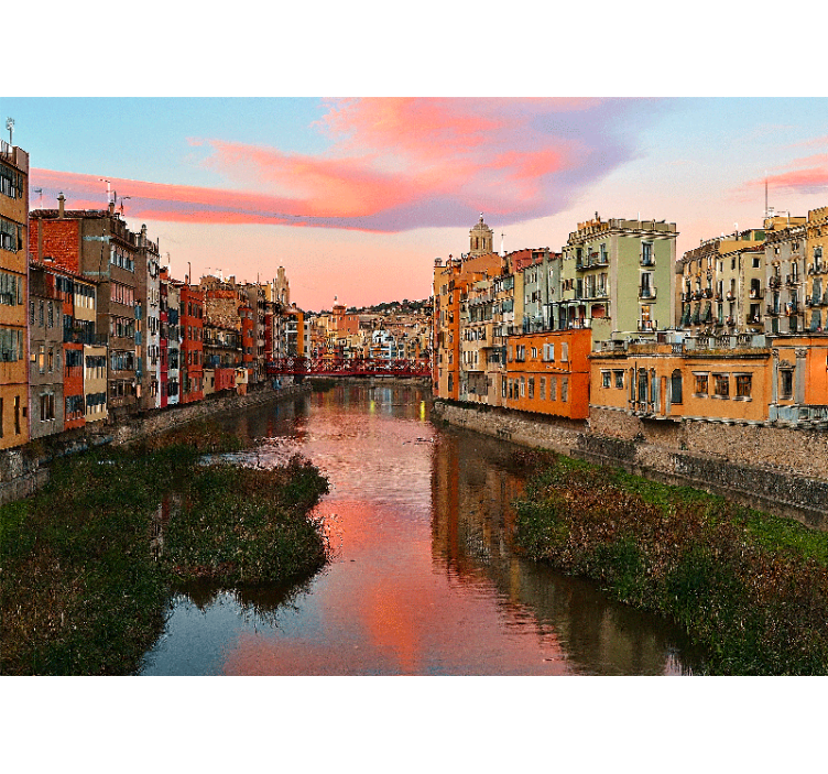 Wall mural city girona river sunset - TenStickers