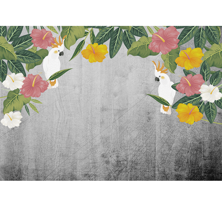 Wall mural animals cockatoo floral frame - TenStickers