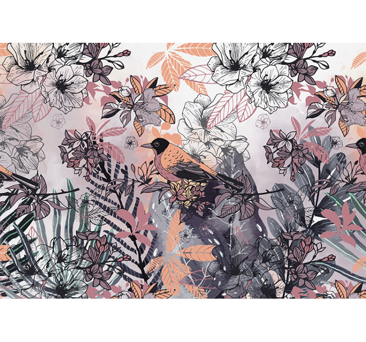 Flowers wall mural bird among blooms - TenStickers
