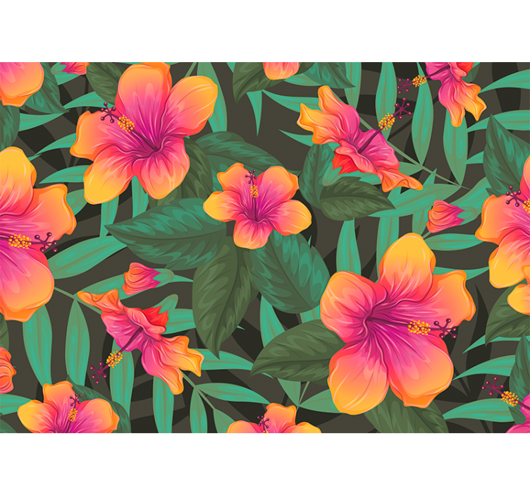 Vibrant hibiscus blooms flowers wall mural - TenStickers