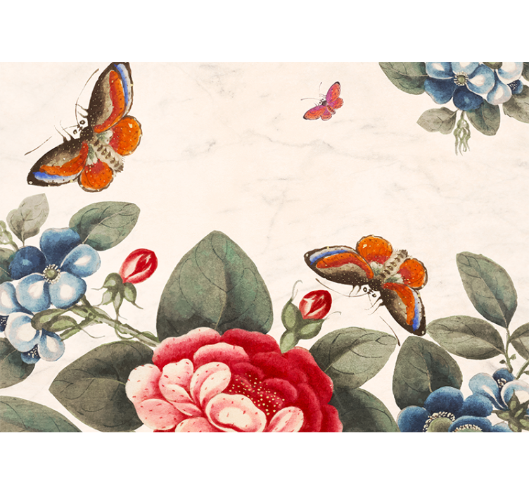 Flowers wall mural with fluttering insects and blooms - TenStickers