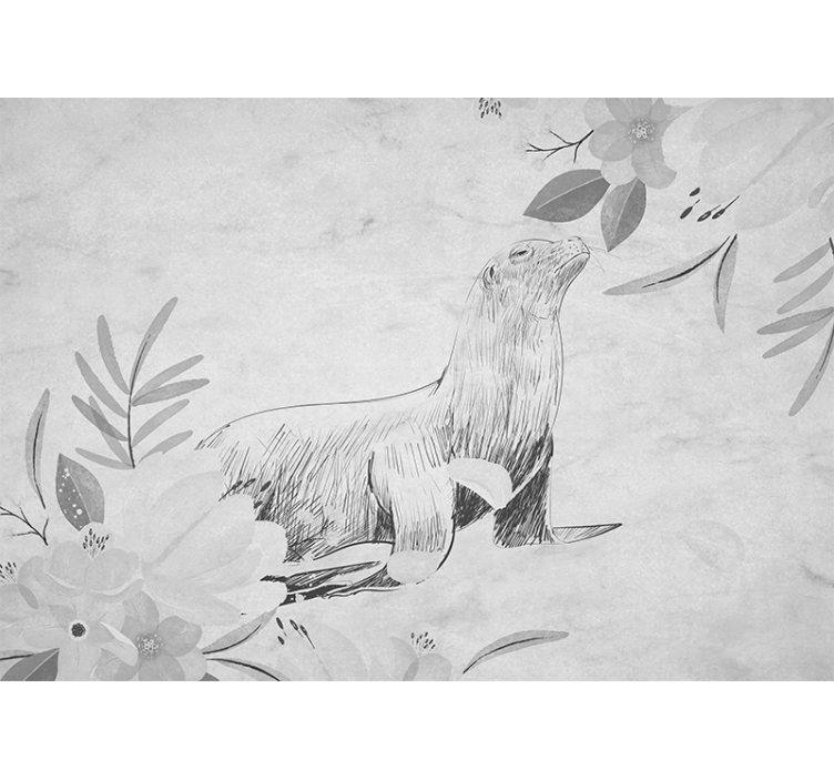 Wall mural bathroom seal among flowers - TenStickers