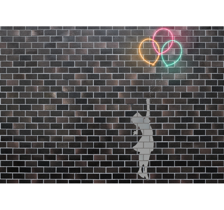 Urban art wall mural girl reaching balloons - TenStickers