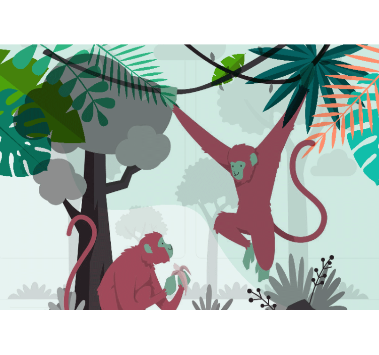 Wall mural animals swinging monkeys play - TenStickers