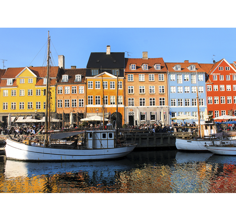 Wall mural city vibrant lakeside homes - TenStickers