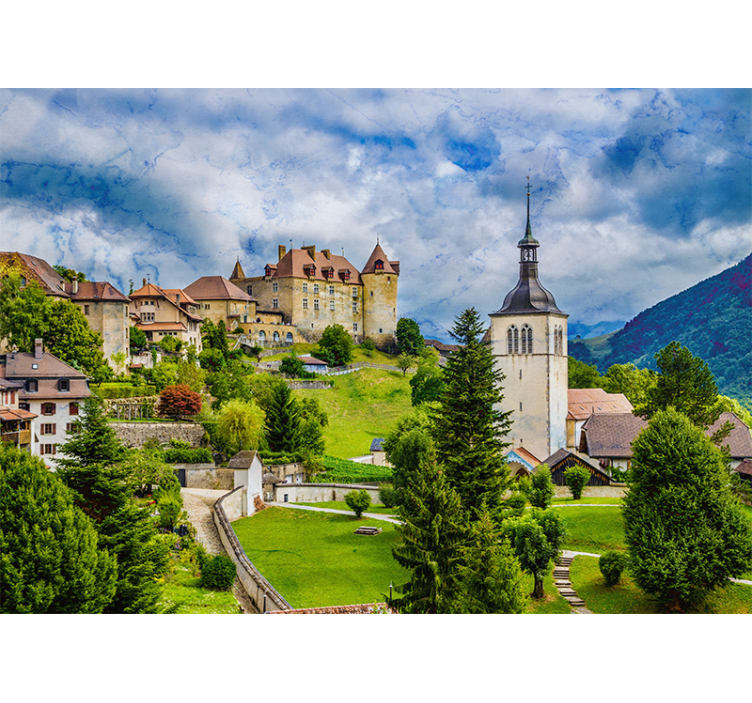 Wall mural city charming castle landscape - TenStickers