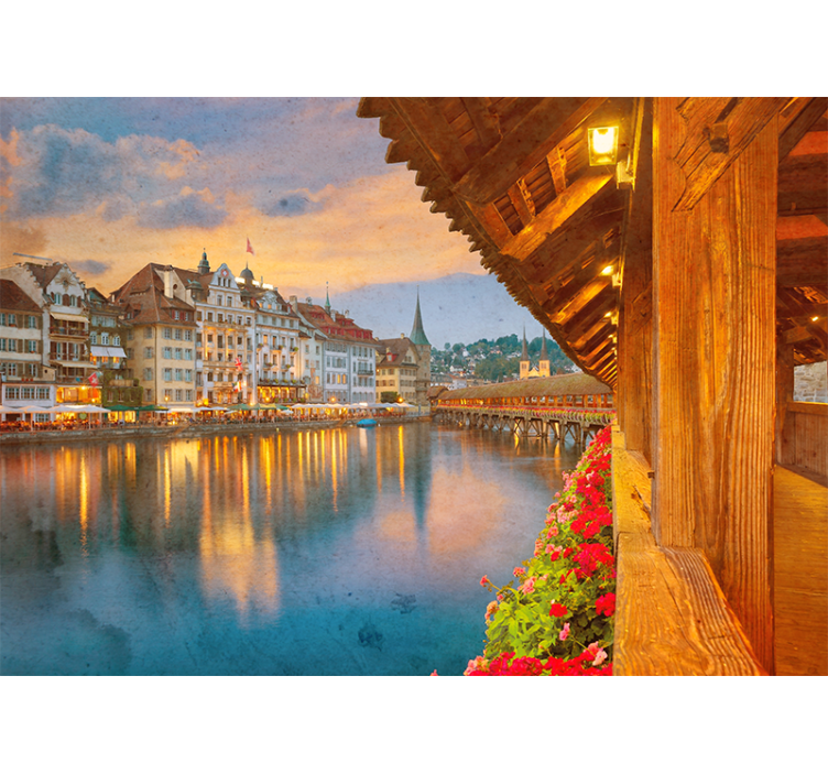 Wall mural city historic lakeside architecture - TenStickers